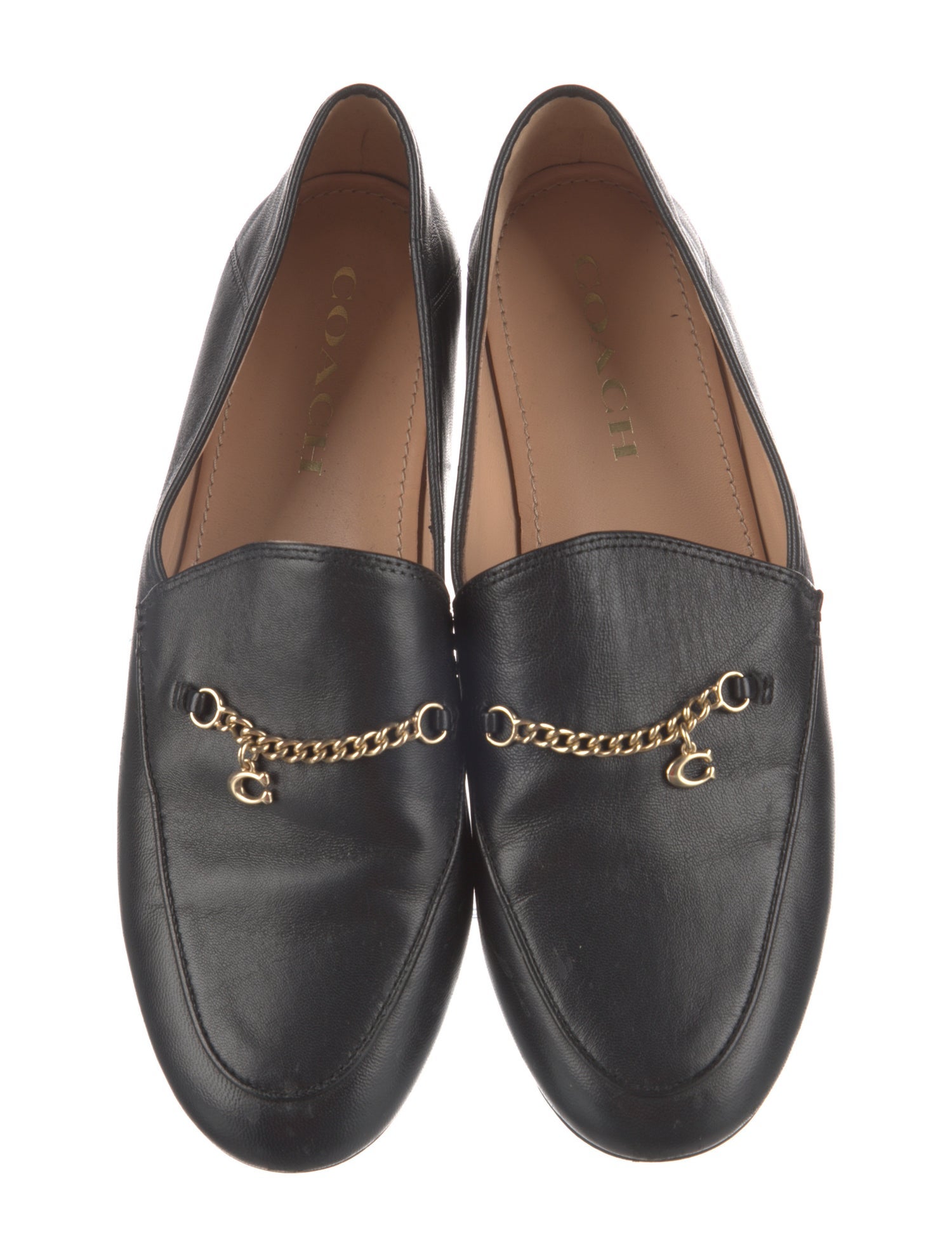 Coach Leather Chain-Link Accents Loafers